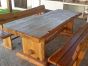 Solid oak outdoor table with benches, type Flintstone